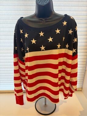 Old Navy Stars and Stripes Sweatshirt Pullover Women’s XL 4th of July Red Blue